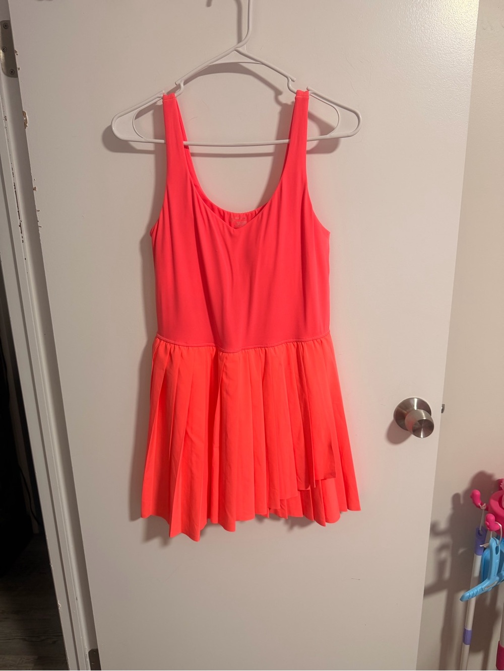 aerie Neon Coral Sleeveless Pleated Mini Dress